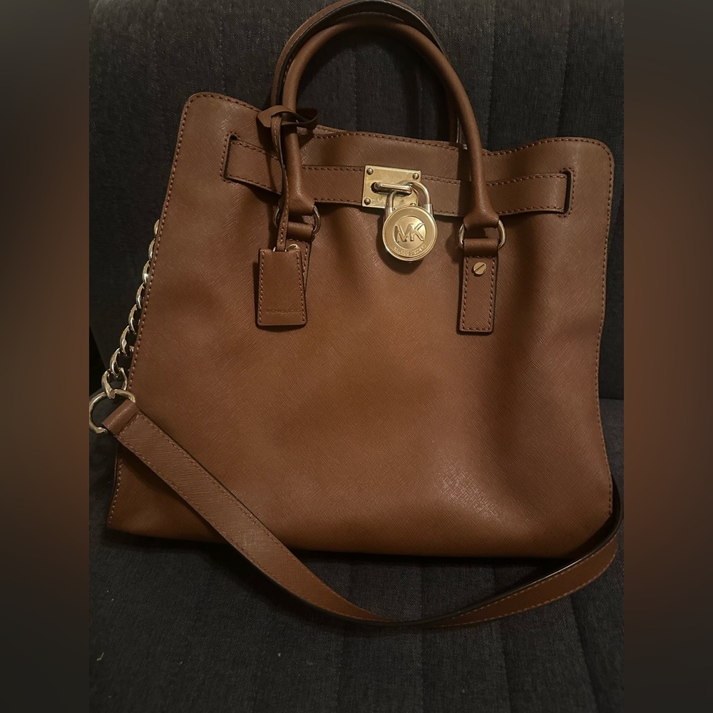 Michael Kors Brown Leather Tote with Gold Accents